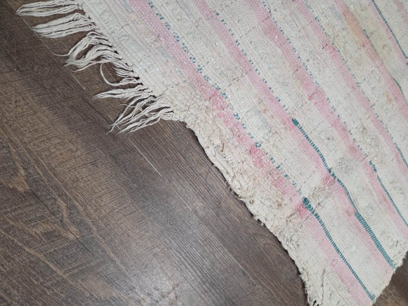 Vintage Cream American Rag Rug Pink & Green Stripes ~3x2 ft gallery