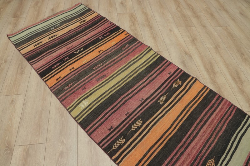 Striped Turkish Cappadocia Kilim Runner Rug Anatolian Hand Knotted Carpet 3x13ft gallery