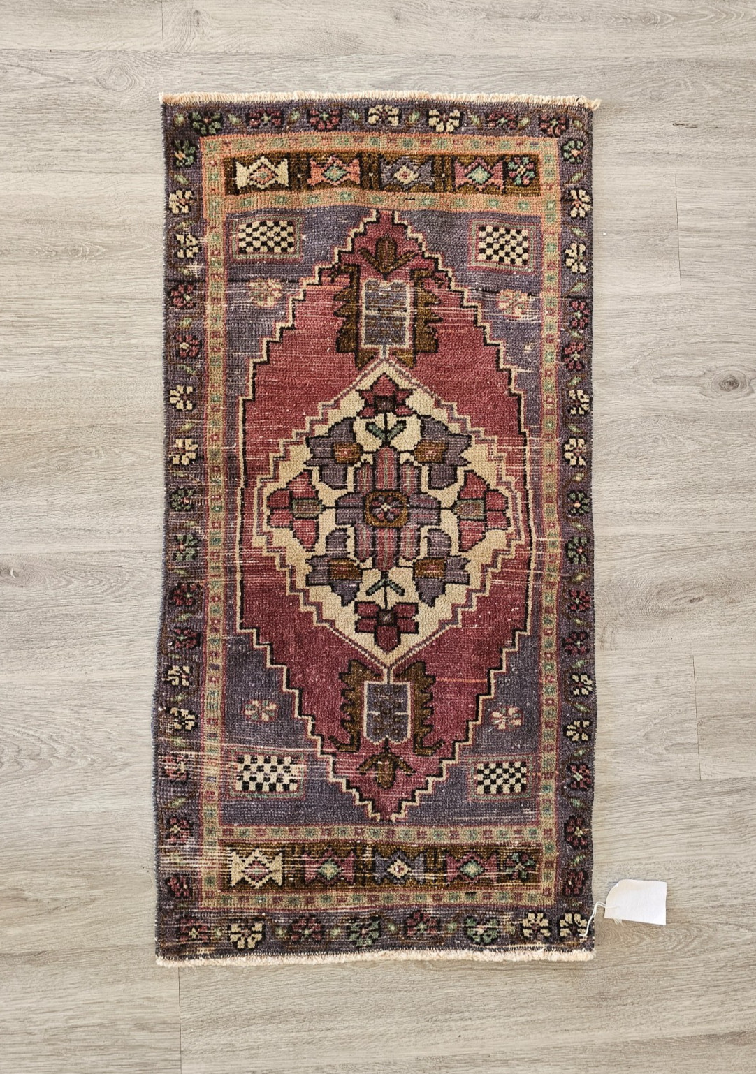 Vintage Turkish Rug 1950s Handmade Wool Oushak Small Area Rug 20x38 Low Pile gallery