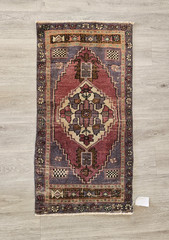 Vintage Turkish Rug 1950s Handmade Wool Oushak Small Area Rug 20×38 Low Pile