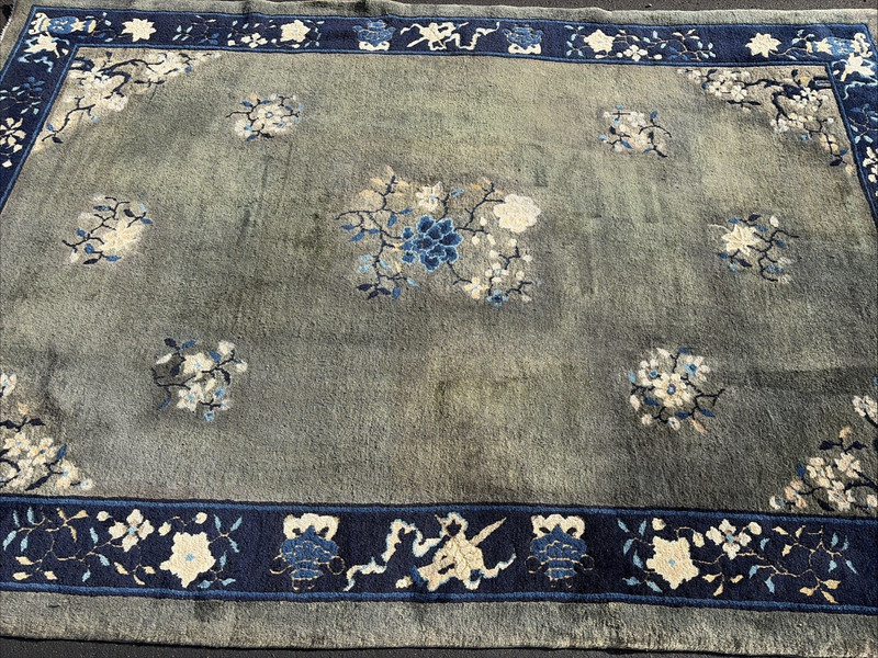 Auth: Antique Art Deco Chinese Rug Plush Green Wool Beauty 6x9 gallery