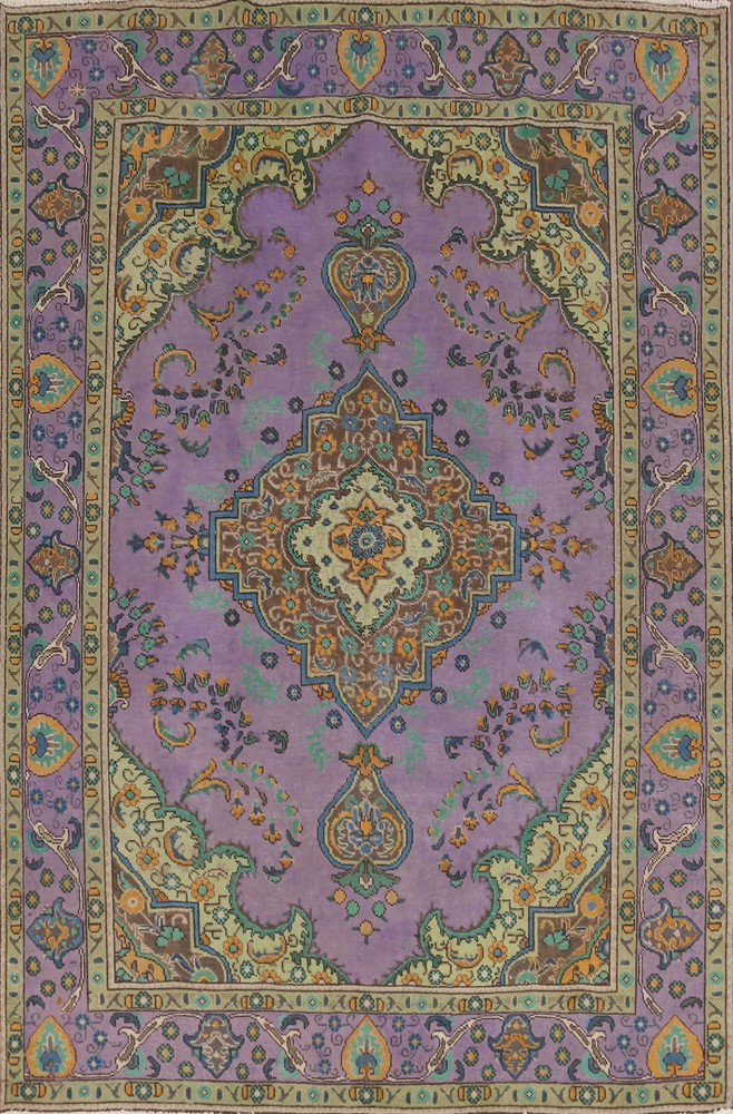 Purple Over-Dyed Wool Floral Living Room Area Rug 7x10 Vintage Traditional Rug