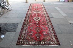 Vintage Hand Made Traditional Oriental Wool Red Long Corridor Runner 447x114cm
