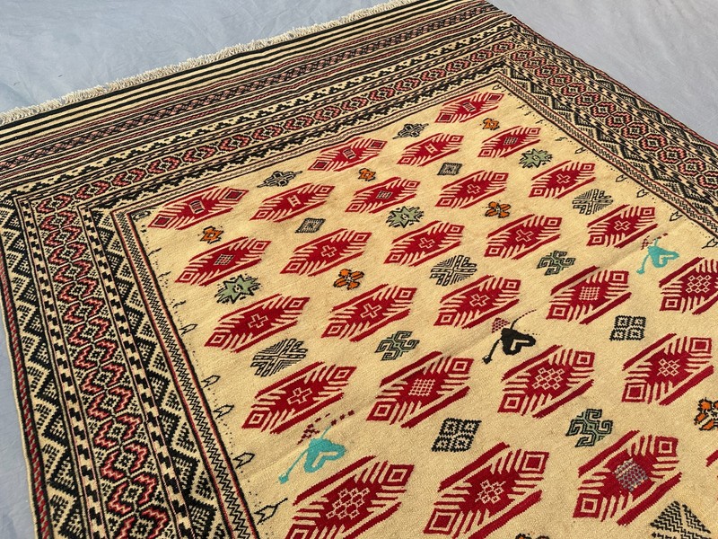 4x6 ft Vintage Afghan Sumak Kilim Rug Handmade Geometric Tribal Area Kitchen Rug gallery