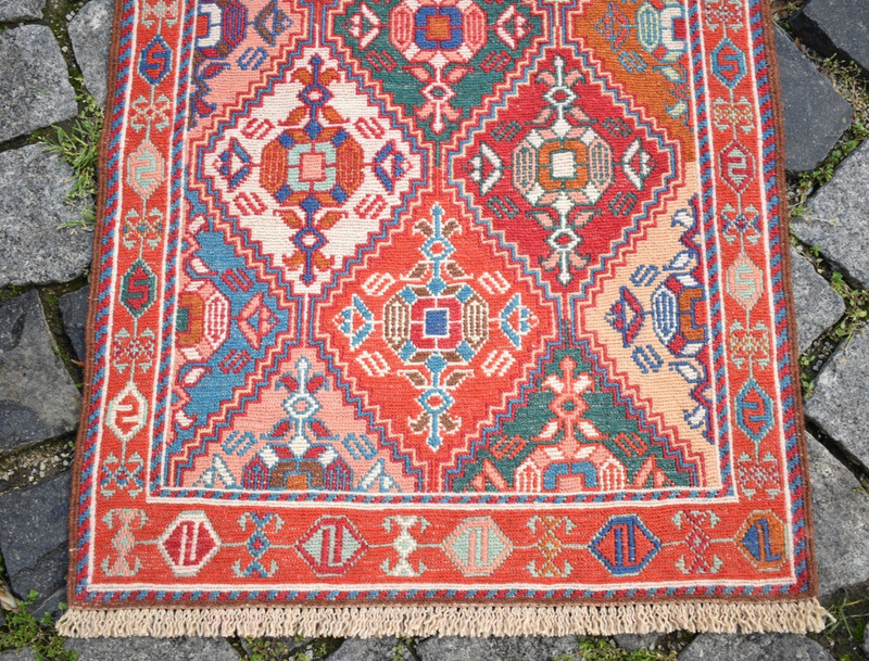 Soumak Rug 20'' x 77'' Rahrah Soumak Runner Rug Organic Wool Kitchen Wool Rug gallery