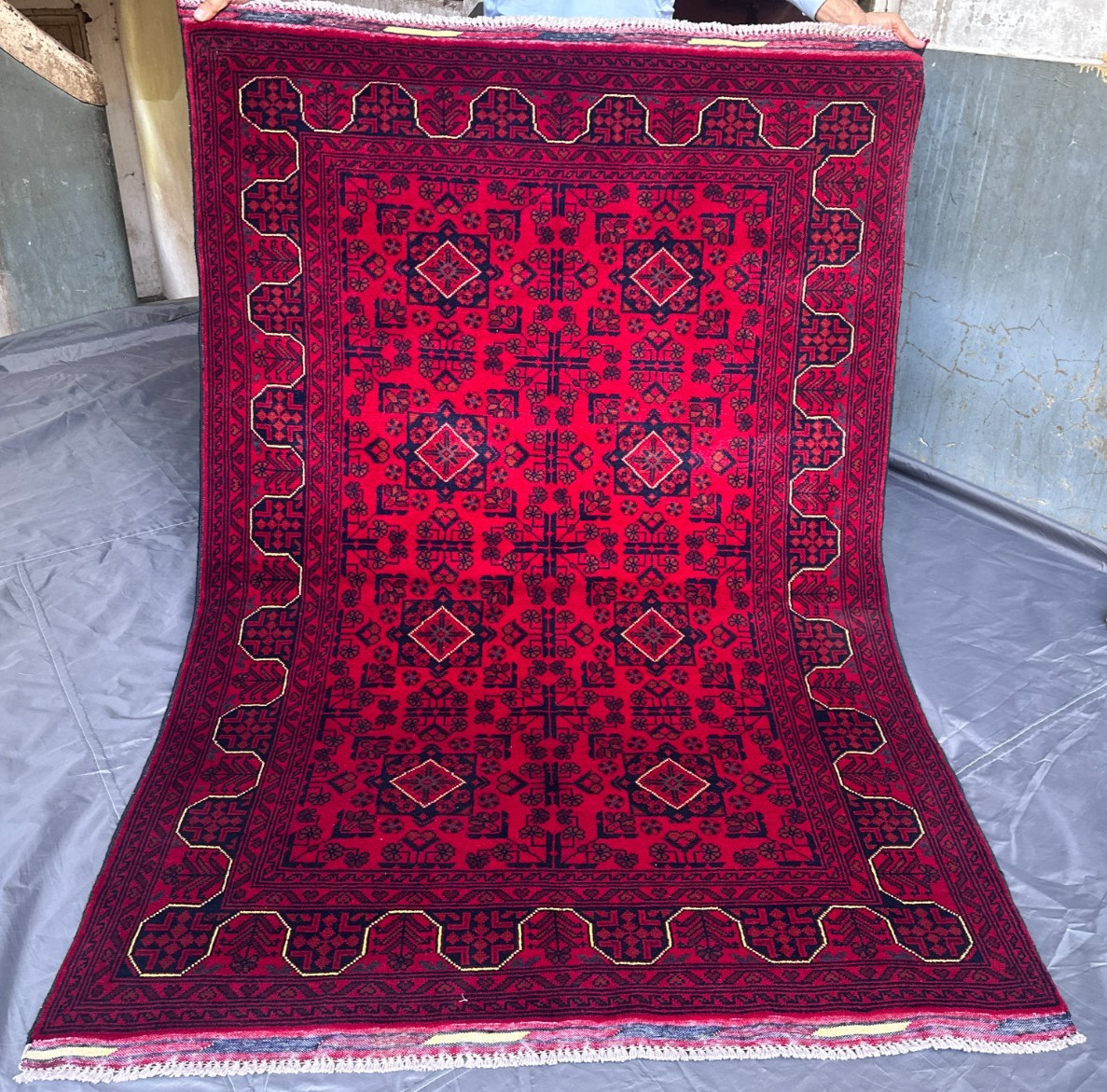 Hand Knotted Afghan Turkmen Rug Khal Mohammadi Red Geometric Room Rug 4'1 x 6'1 gallery