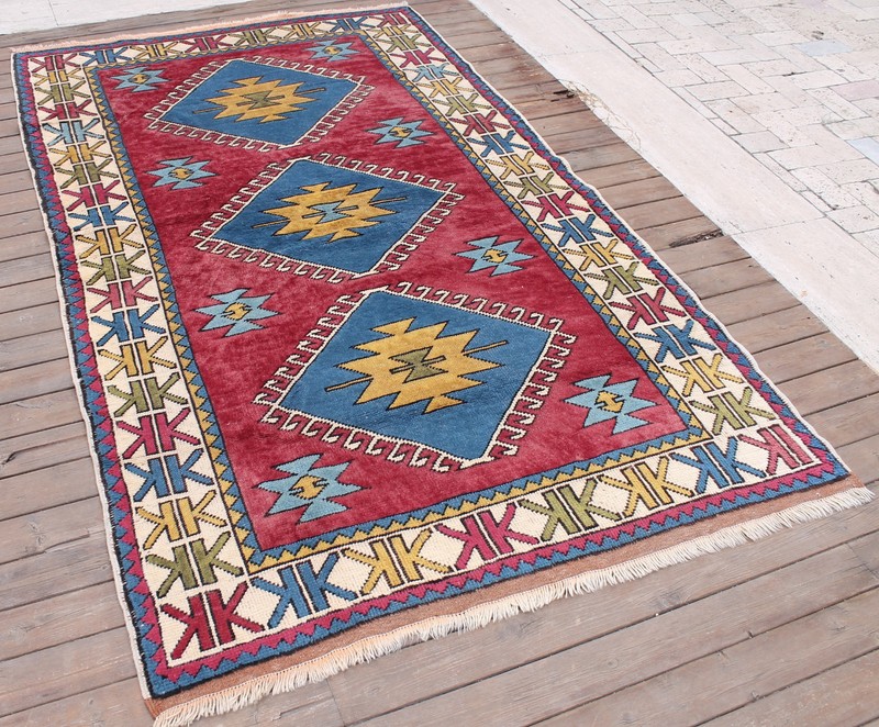 Turkish Rug 52''x87'' Handwoven Kars Carpet 133x222cm Wool Rug Modern Design Rug gallery
