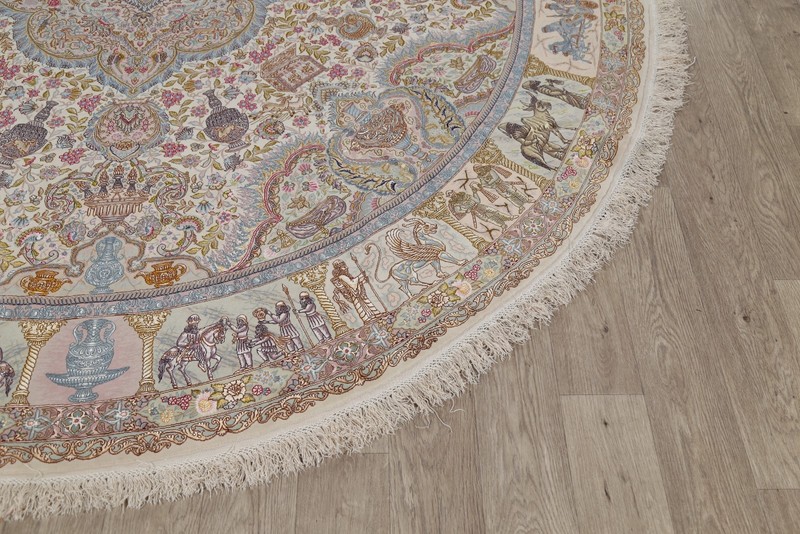 Antique Vegetable Dye Round Rug 8x8 Ft Handmade Wool & Silk Oriental Carpet gallery