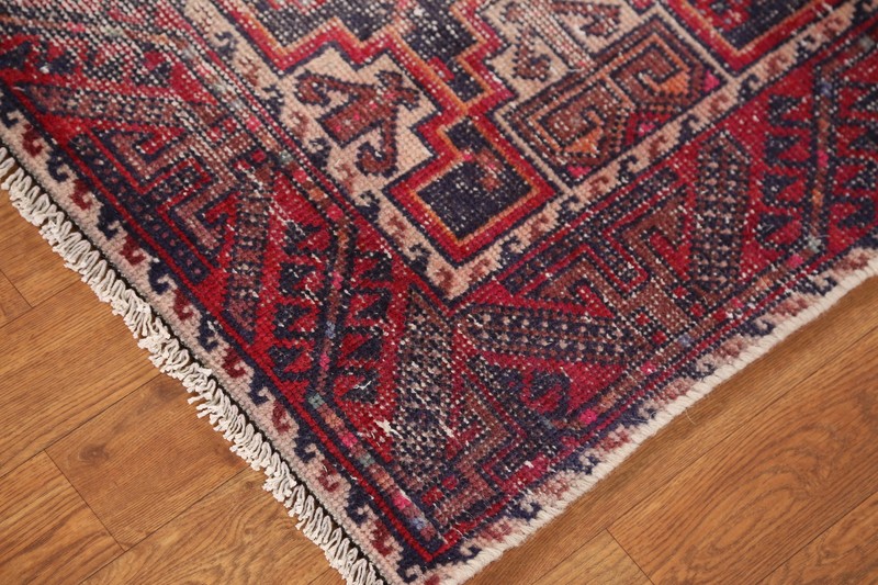 Navy Blue & Red Balouch 10 ft Runner Rug Vintage Hand-made Hallway Carpet 3x10 gallery