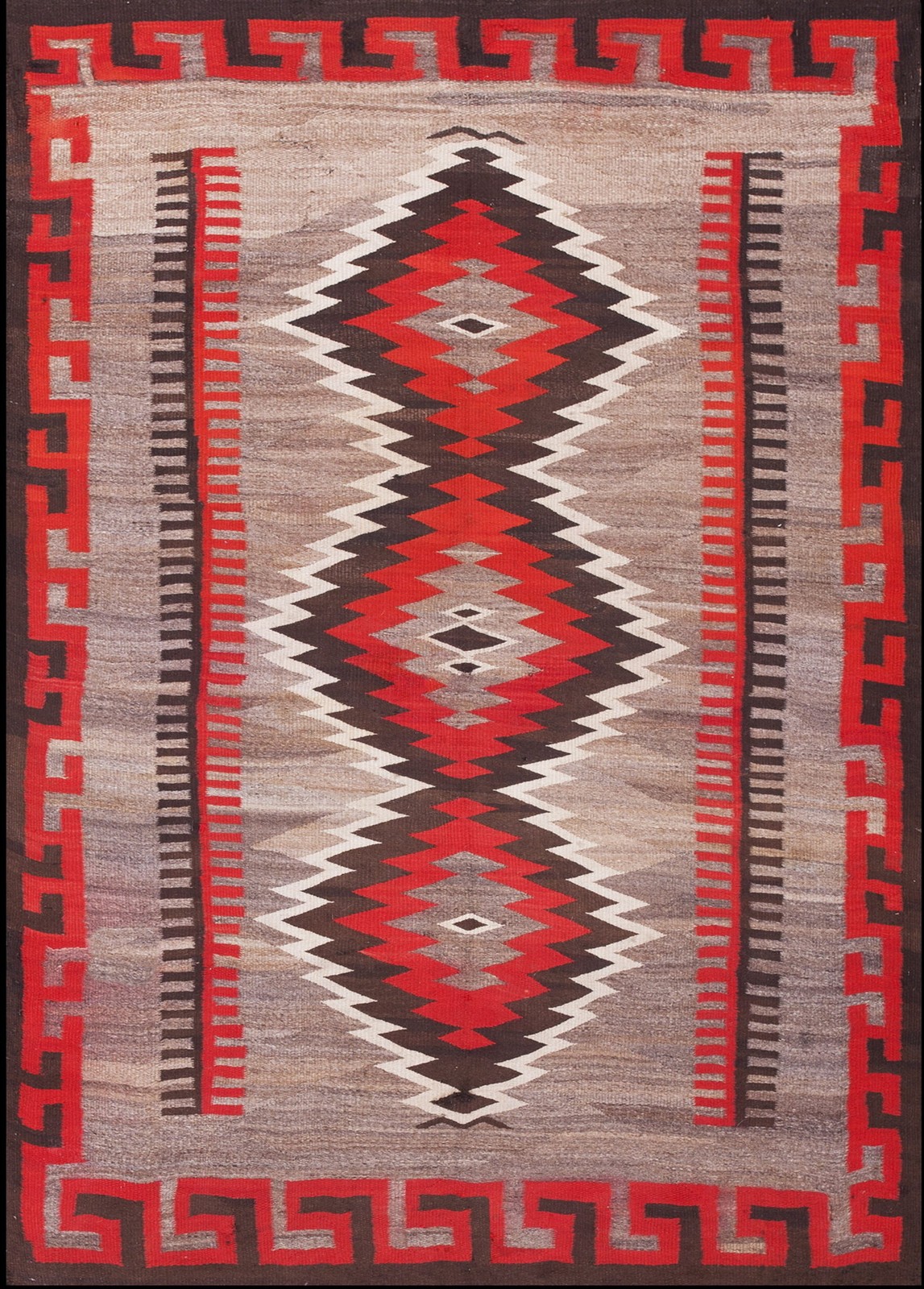 4'x7' Geometric Running Dog Border Antique Tribal Native American Flatweave gallery
