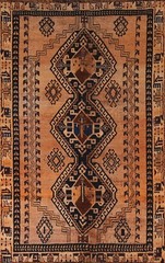 Wool Rug 4×7 ft.Geometric Qashqai Oriental Handmade Low Pile Dining Room Carpet