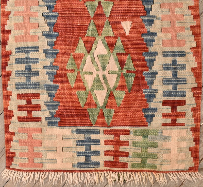 Turkish Kilim 31''x49'' Handwoven Kayseri Natural Wool 80x125cm Orange Rug 2x4 gallery