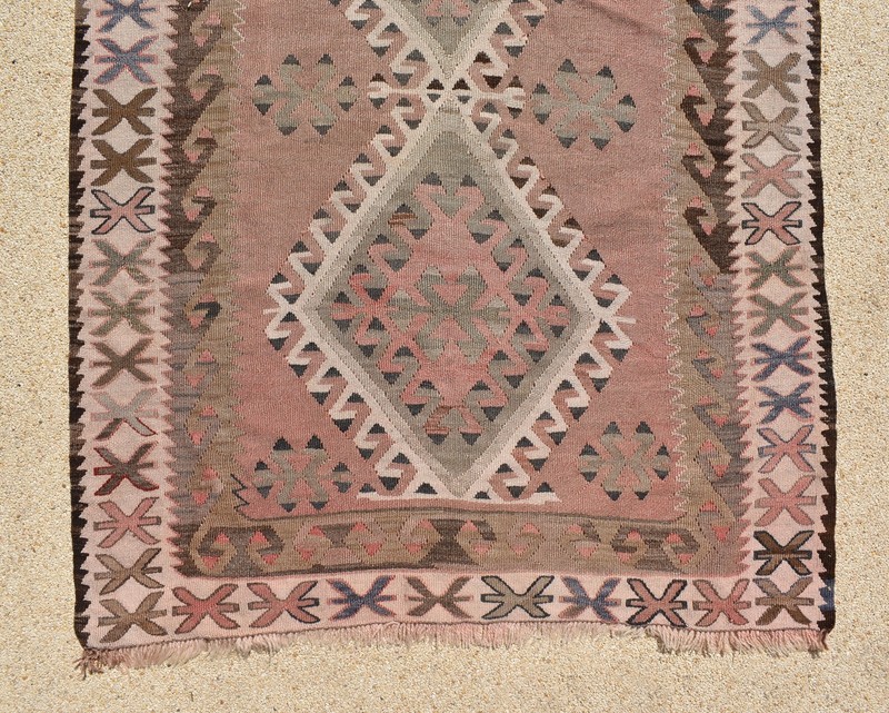 Turkish Rug 39''x75'' Handwoven Van Kilim 100x193cm Wool Vintage Pink Area Rug gallery