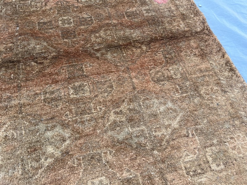 3'4x6'1 Antique Afghan Rug Hand Knotted Wool Distressed Terracotta Hallway Rug gallery
