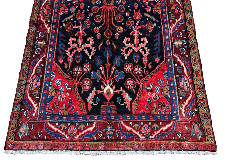 Vintage Hand Knotted Hamedan Runner Rug 4x11 Navy Tribal Geometric Wool Oriental gallery