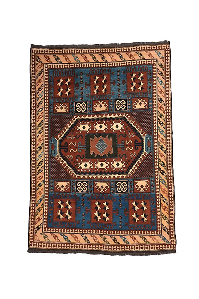 Southwestern Tribal Vintage Turkish 6' 6" x 9' 3" Brown Hand Knotted Area Rug