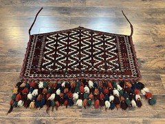 Antique Turkoman Camel Trapping Asmalyk Red Black Ivory Handmade Collectible Rug