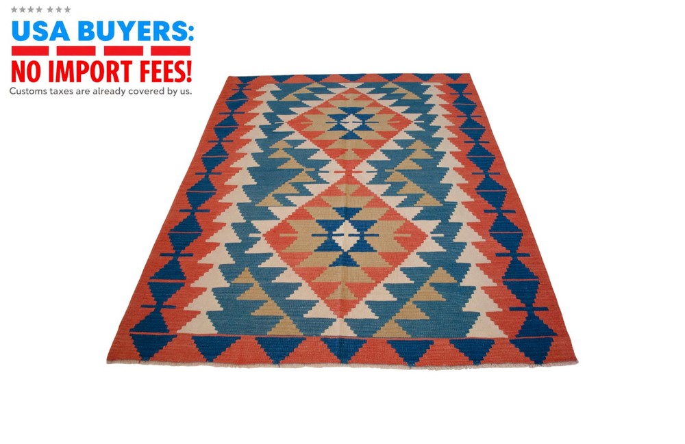 Vintage Oushak Rug Kilim Flat Weave Turkish Rug Natural Wool Rug - 4x6 ft Approx