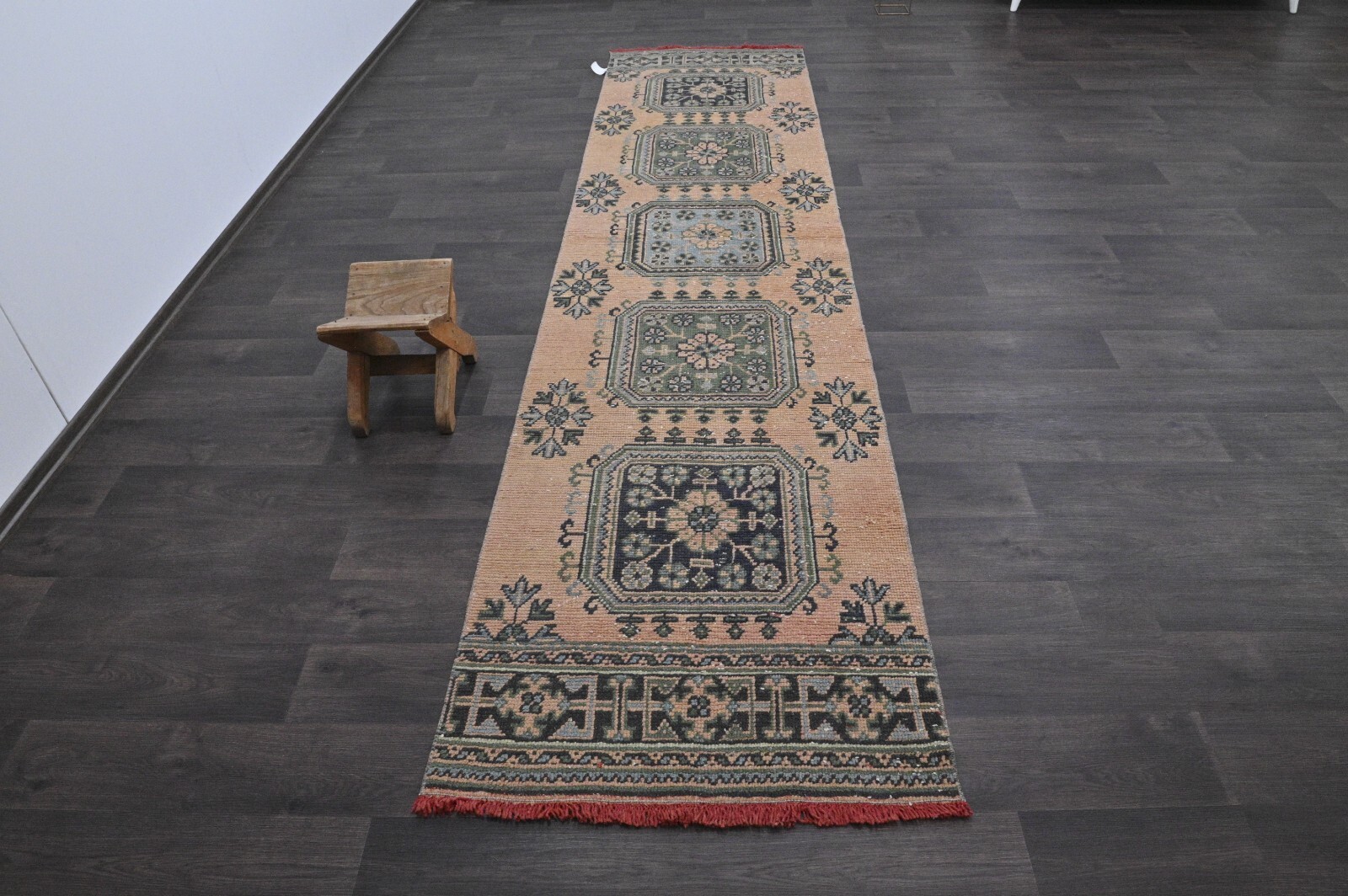 Vintage Turkish Runner Rug 3x11ft Wool Anatolian Handmade Hallway Oushak PEACH gallery