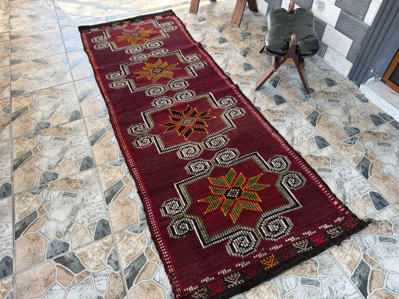 Vintage Turkish Distressed Rug 3x6 ft Hand Woven Wool Antique Kilim Anatolian gallery