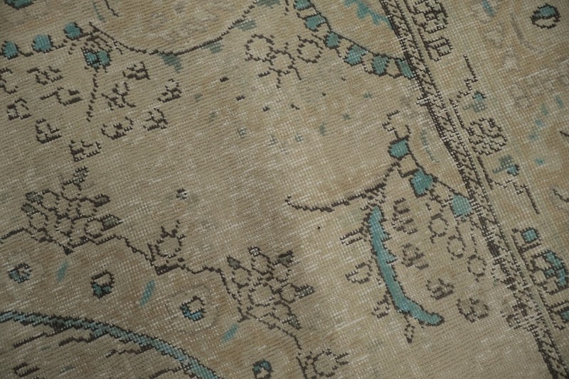 Heritage Inspired: Ornate Beige Rug with Subtle Blue Hues Handmade Carpet 7x10 gallery
