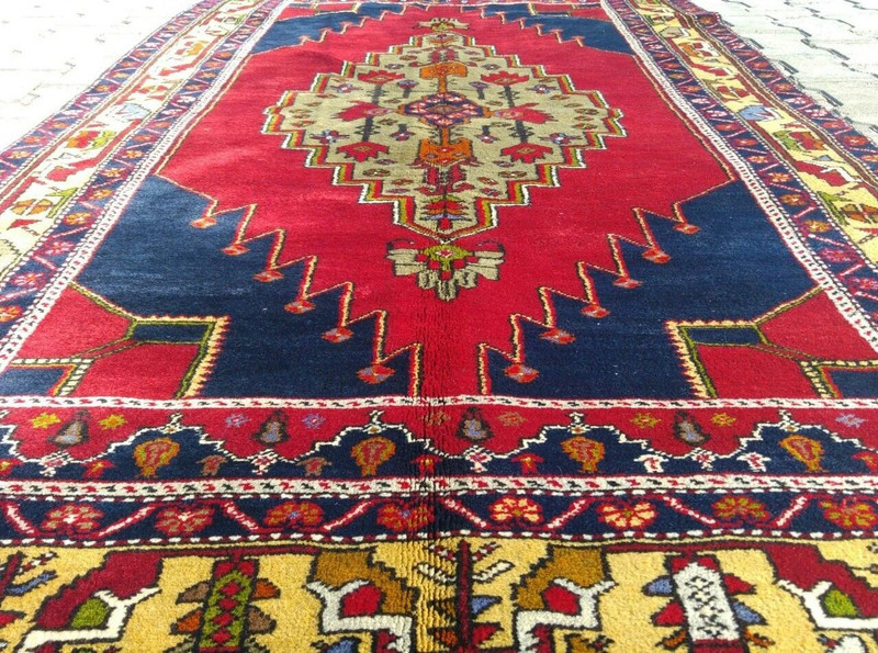Antique Folk-Art 1930s Multi-Colored Wool Pile Dowry Rug Turkey 4’3”x 8’2” gallery