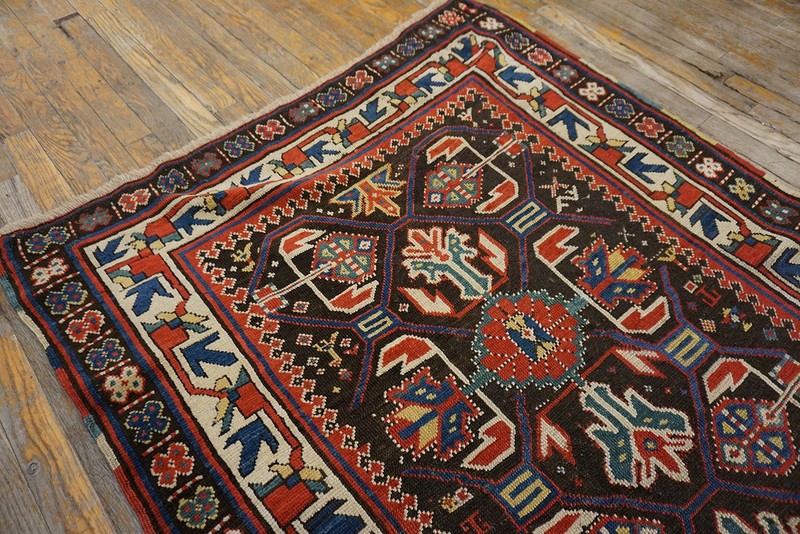 3'x6' Tribal Geometric Brown Earth Tone Antique Small Late 19th Century Caucasus gallery