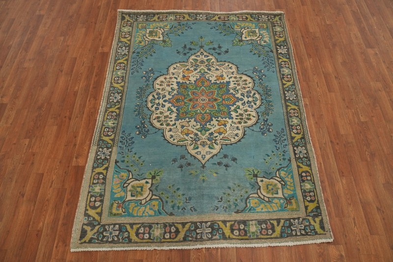 Traditional Light Blue Handmade Wool Area Rug 5x6 Ft Floral Oriental Carpet gallery