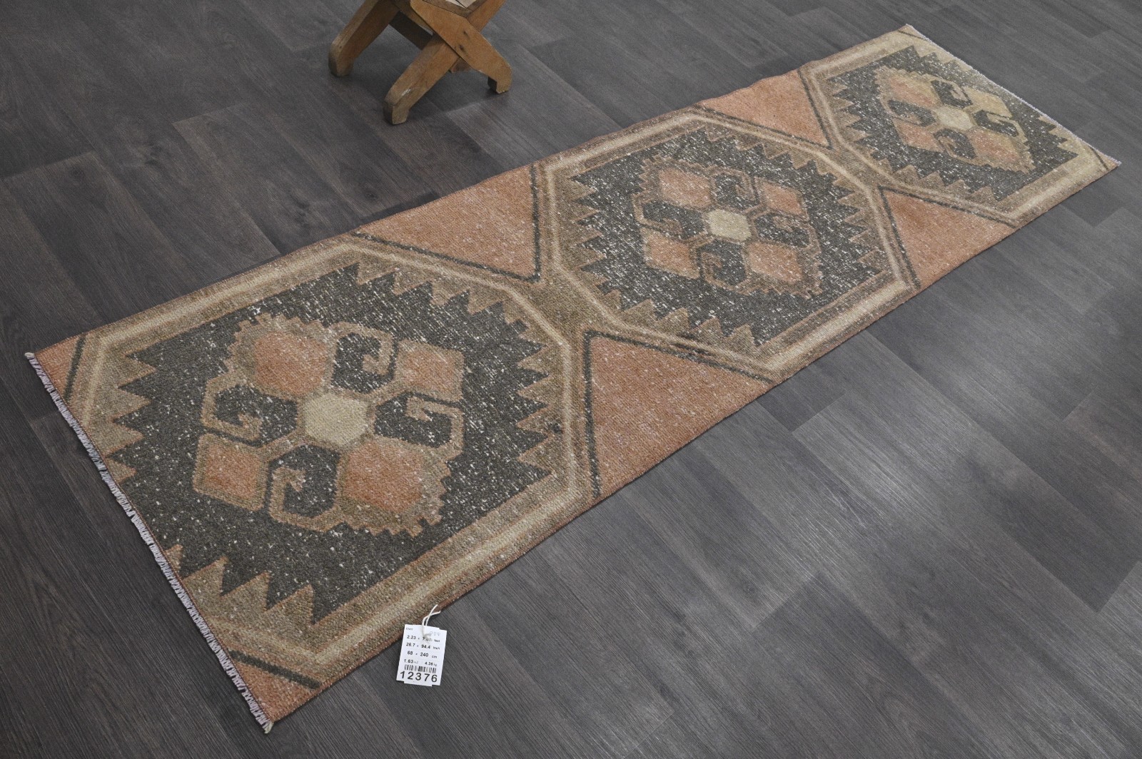 Vintage Turkish Runner Rug 2x8ft Wool Anatolian Handmade Hallway Oushak ORANGE gallery