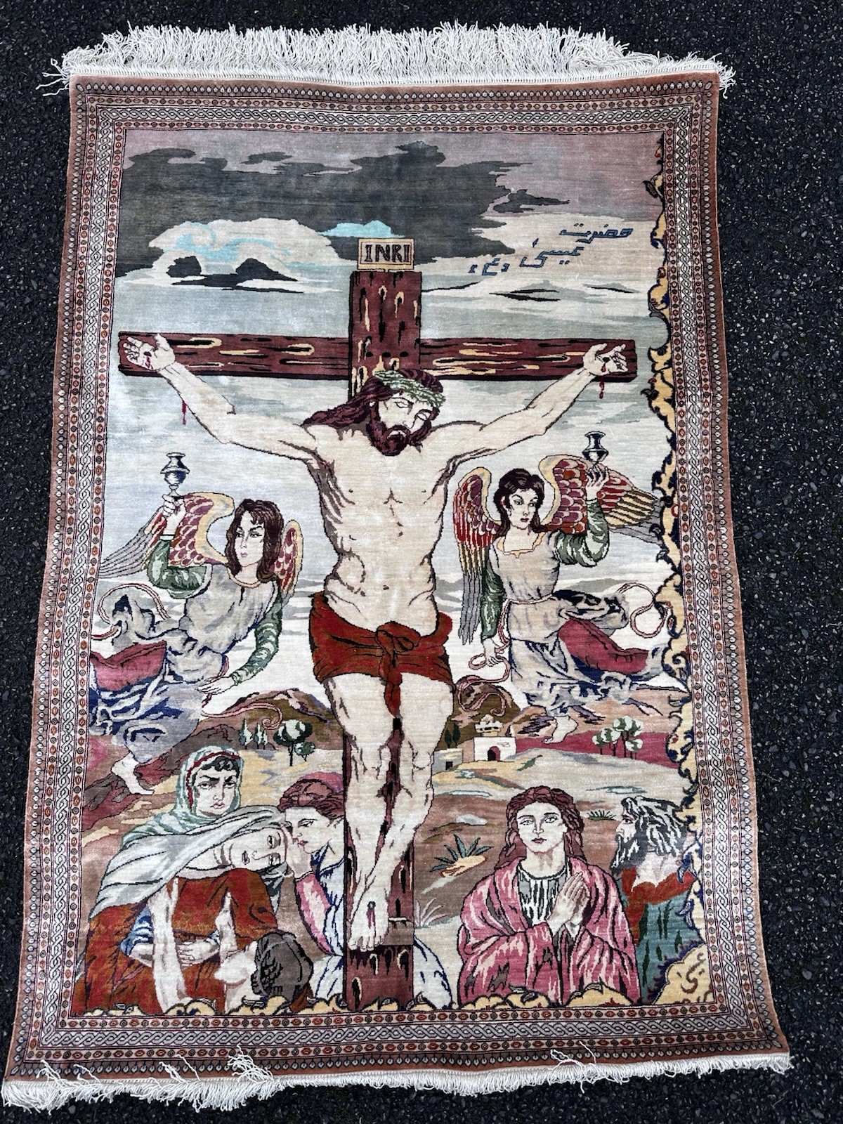 Exceptional Hand Knotted Silk on silk Pictorial Rug - museum Quality 80 x 120cm gallery