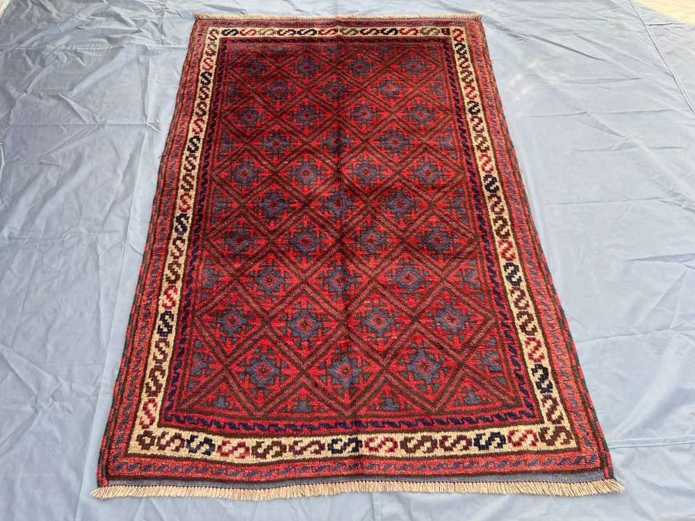 Vintage Afghan Rug 4'2 x 6'4 ft – Hand Knotted Wool Moroccan Style Area Carpet