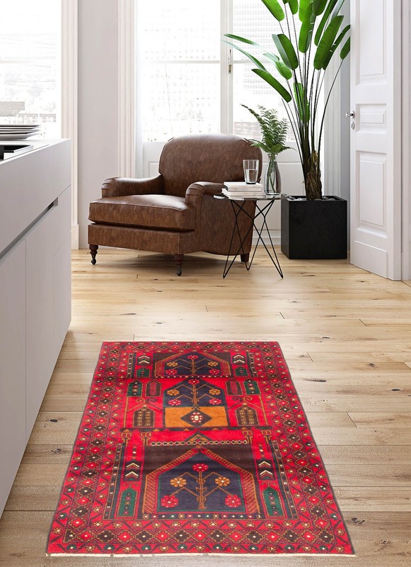Vintage Red Traditional 3'7" x 6'7" Hand-Knotted Oriental Wool Area Rug gallery