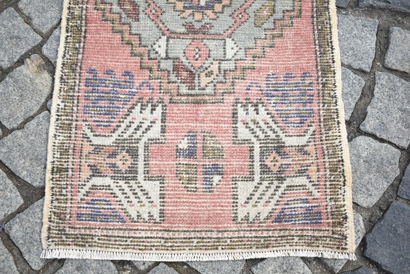 Turkish Rug 19'' x 37'' Vintage Small Rug Anatolian Oushak Rug Wool Low Pile Rug gallery