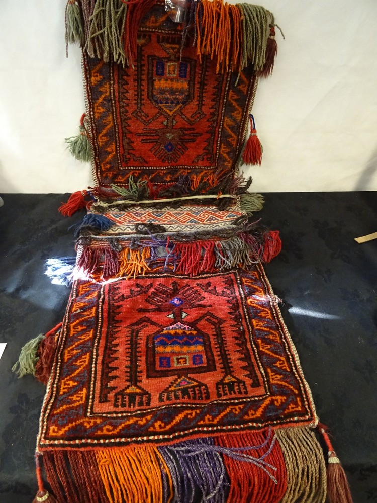 Vintage Hand Knotted Traditional Tribal Afghan Wool Rug Saddle Bags 138''x16''