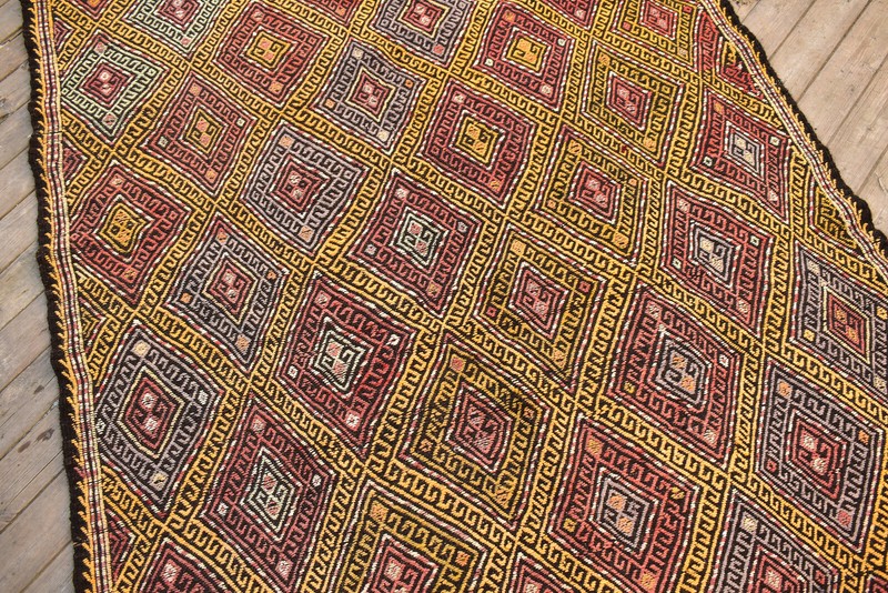 Turkish Kilim Handwoven 4'x8' Cicim Kilim Natural Wool Vintage Rug 143x270cm gallery