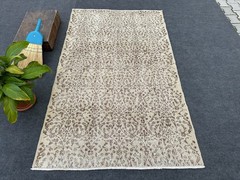 4×6 Ft Vintage Neutral Small Rug, Turkish Oushak Wool Rug, Beige Brown Area Rug