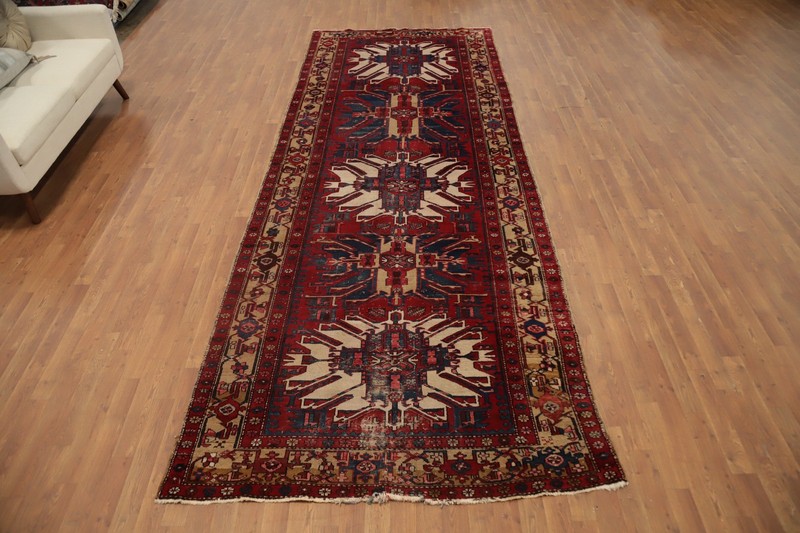 Vegetable Dye Red Wool Area Rug 5x14 Tribnal Hand-made Home Decor Vintage Carpet gallery