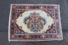 Vintage Hand Made Traditional Oriental Rug Wool White Small Rug 79x59cm