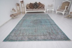 Large Overdyed Turkish Vintage Oushak Rug 7 x 10 ft Oversize Handmade Carpet 297