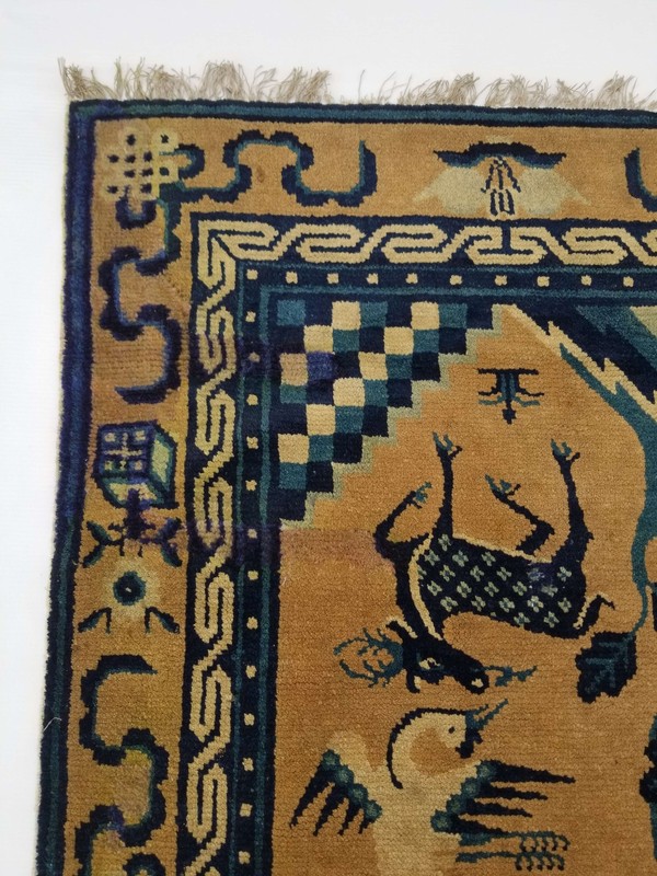Antique Tibetan Chinese Peking Hand Knotted Multicolor Wool Rug Carpet 143x68cm gallery