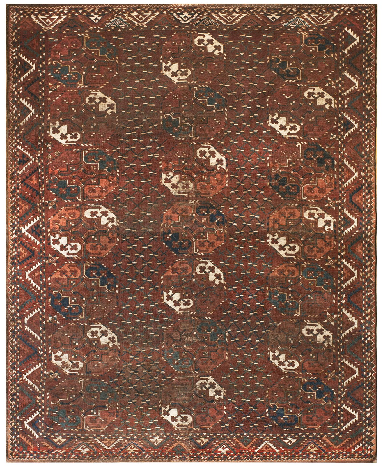 Antique Allover Geometric Wool Hand Knotted Pile Coral / Salmon Pink 1860s Rug gallery