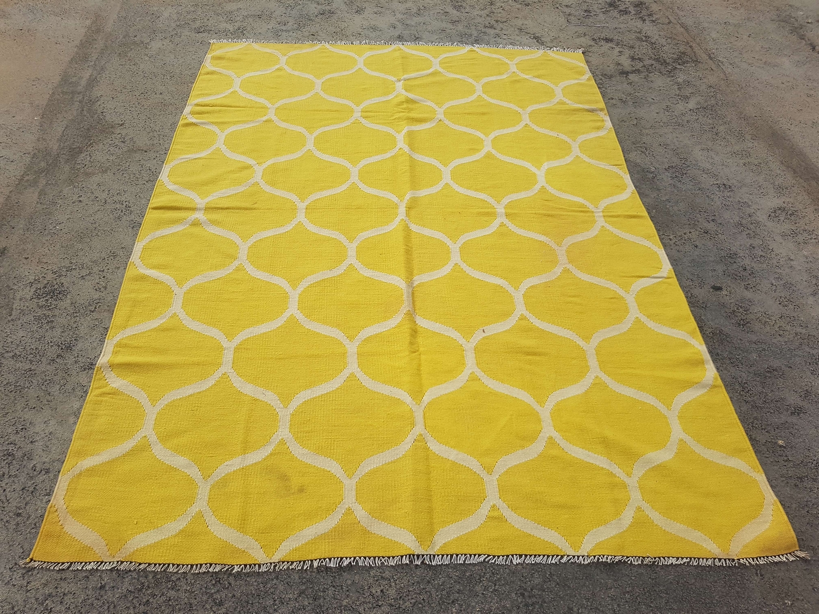 Vintage Handmade Traditional Geometric Yellow Kilim Floor Rug Carpet 233x166cm gallery