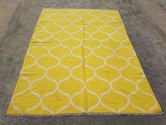Vintage Handmade Traditional Geometric Yellow Kilim Floor Rug Carpet 233x166cm