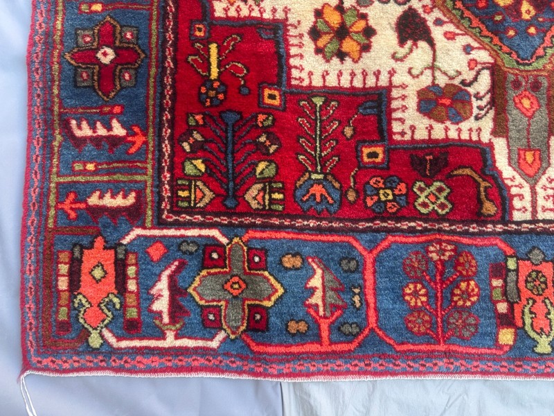 Handmade Vintage Turkish Style Rug 4'6x6'7 Red Blue Geometric Medallion Area Rug gallery