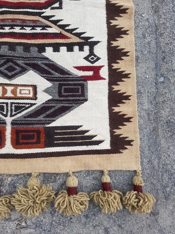 Vintage Handmade Ecuador Aztec Wool Multicolor Wall Hanging Tapestry 3.4x2.1ft gallery