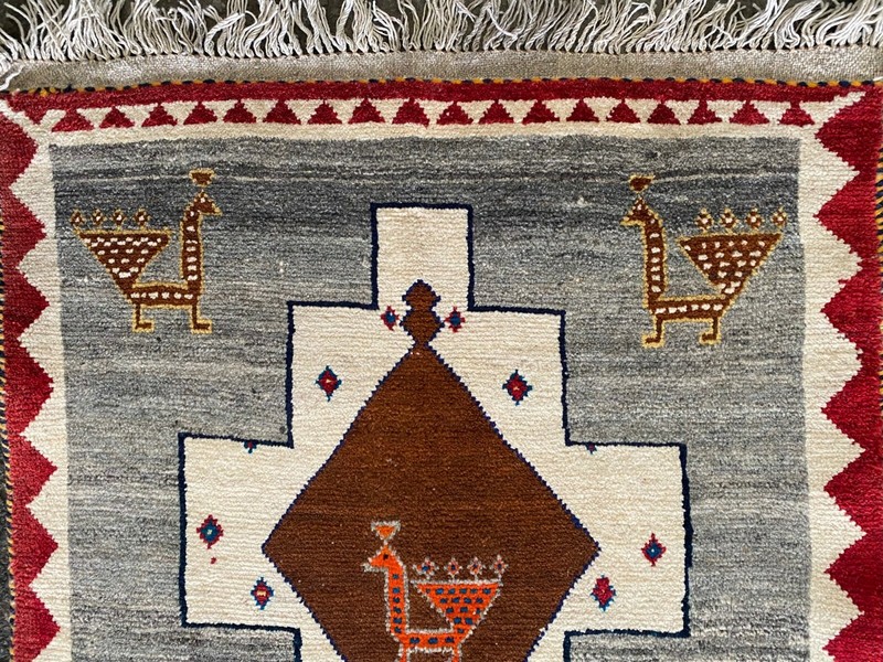 VINTAGE GABBEH RUG HAND MADE PEACOCK EASTERN WOOL GREY CARPET 5'7" X 3'3" gallery