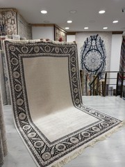 Turkish Silk Rug 7×10 Ft White Luxury Oriental Area Rug Handmade Fringe Carpet