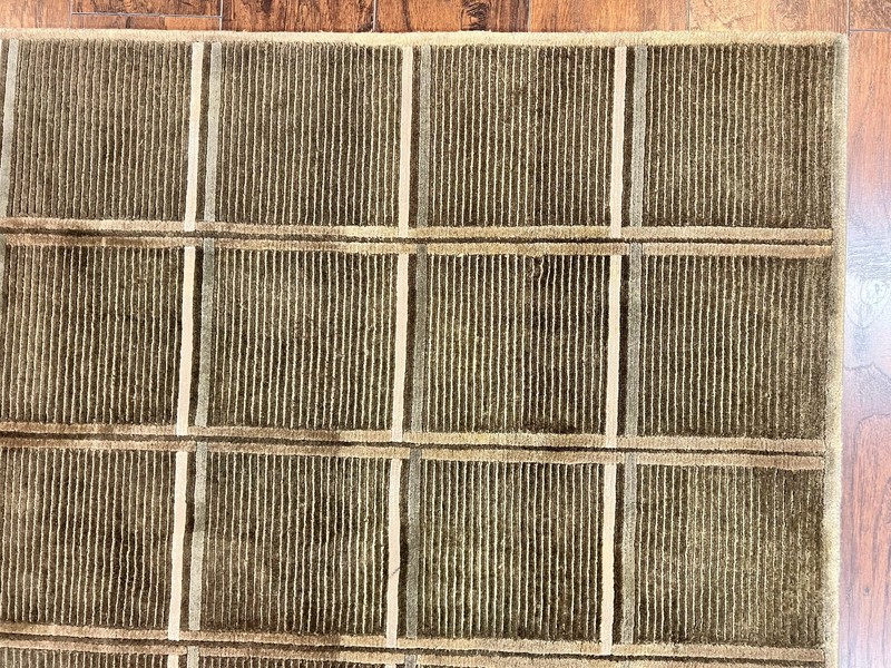 Green Tibetan Rug 4x6 Wool Handmade Panel Design Modern Contemporary Carpet gallery