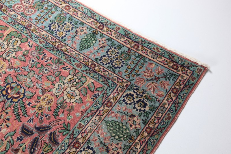 Turkish Handmade Vintage Floral Design Area Rug - One of a Kind Pink Green Color gallery
