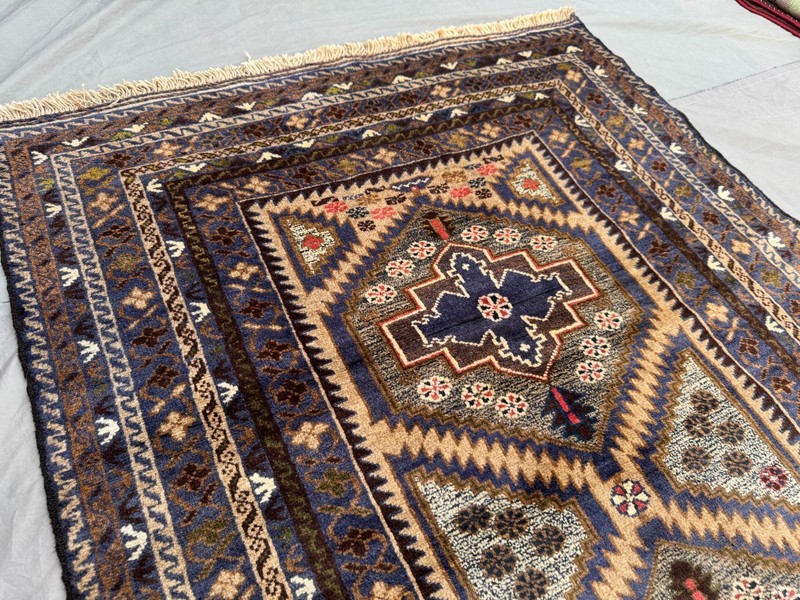 4x7 Vintage Afghan Hand-Knotted Wool Rug Blue Tribal Geometric Soft Area Rug gallery